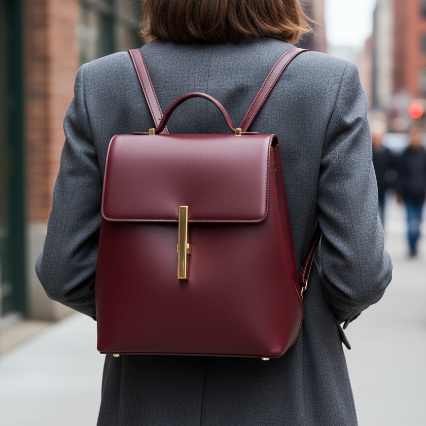 Burgundy Structured Leather Backpack