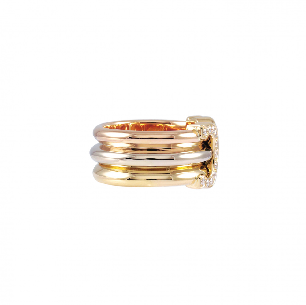 Cartier 2C Ring Tri-Gold Diamond