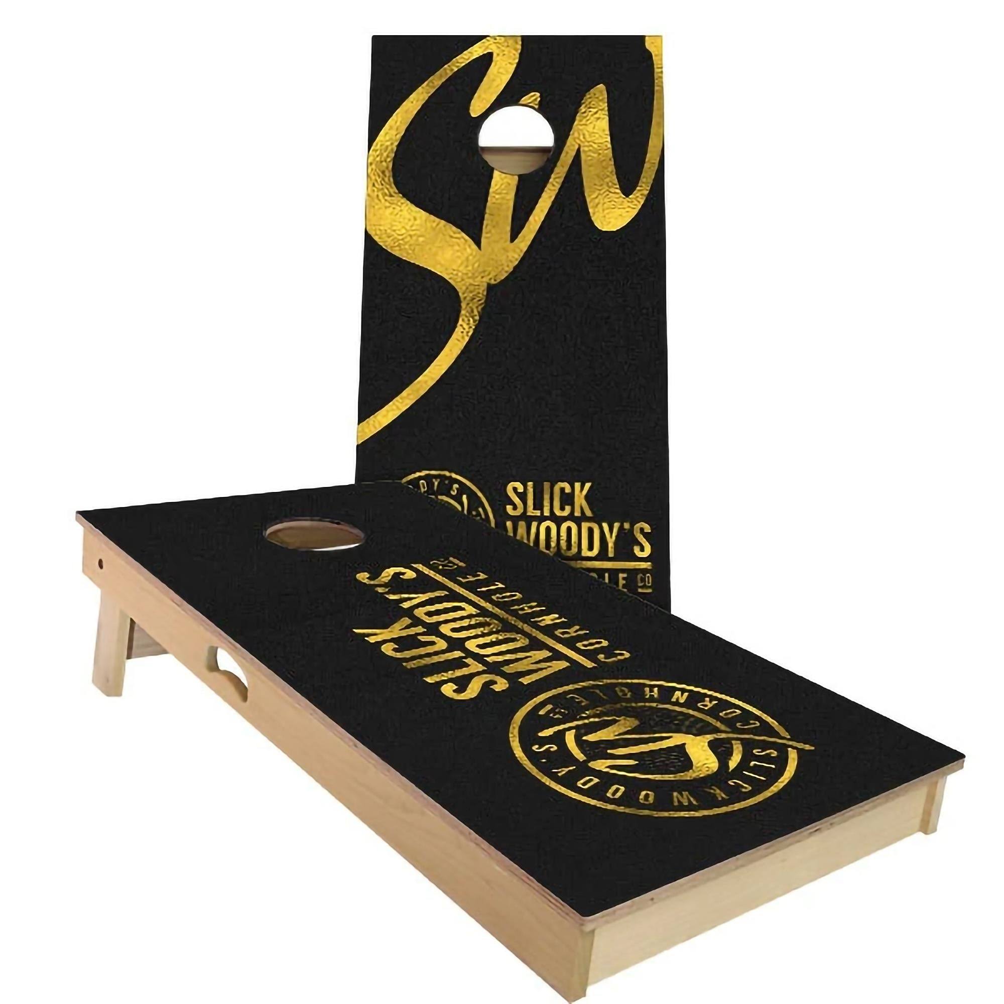 Black and Gold Cornhole Board Set - Choose Your Options Include Carrying Case 2x3 Boards (24x22 x 36x22)