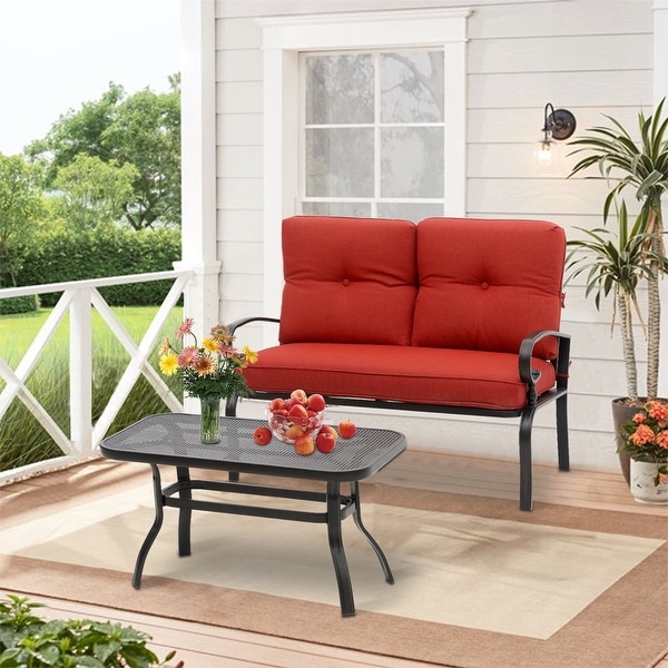 SUNCROWN Outdoor Patio Loveseat and Coffee Table Set