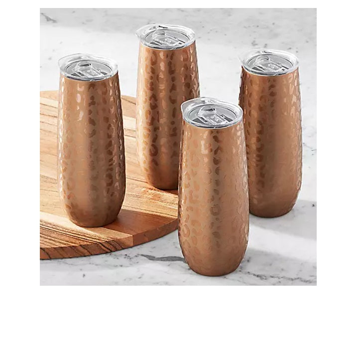 WT3114BA 14oz. Stainless Steel Insulated Flute Tumblers, Bronze Animal Print
