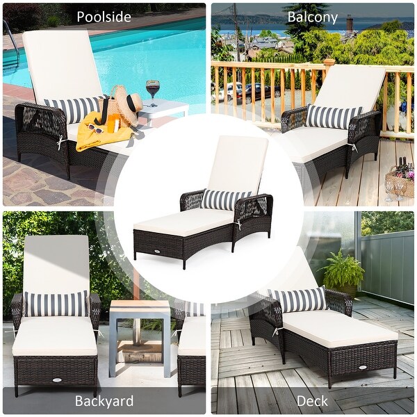 Costway 2PCS PE Rattan Chaise Lounge Chair Armrest Recliner Adjustable