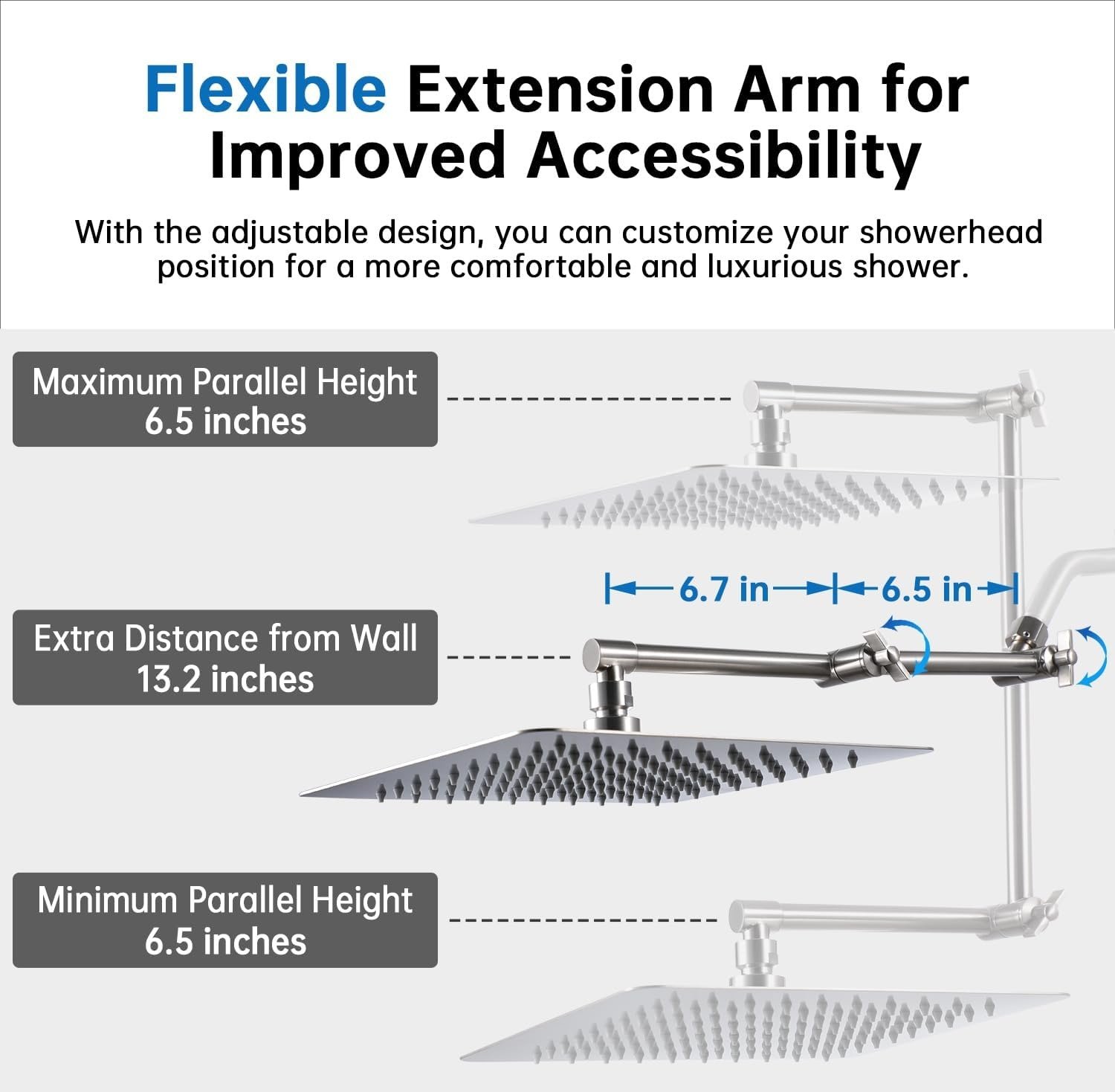 10-Inch Square Rainfall Dual Shower Head Combo, All-Metal Handheld with 13′′ Extension Arm (Brushed Nickel)