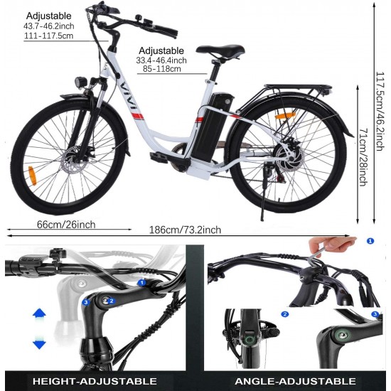 26″ Electric Cruiser Bike,350W Electric Bike/City Ebike with Removable 36V 8Ah Lithium-ion Battery,Shimano 7 Speed Commuter Electric Bicycles,20MPH & 50 Mile Range Adult Electric Bikes