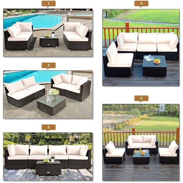 Costway 5PCS Patio Rattan Furniture Set Cushioned Sofa and Chair Coffee