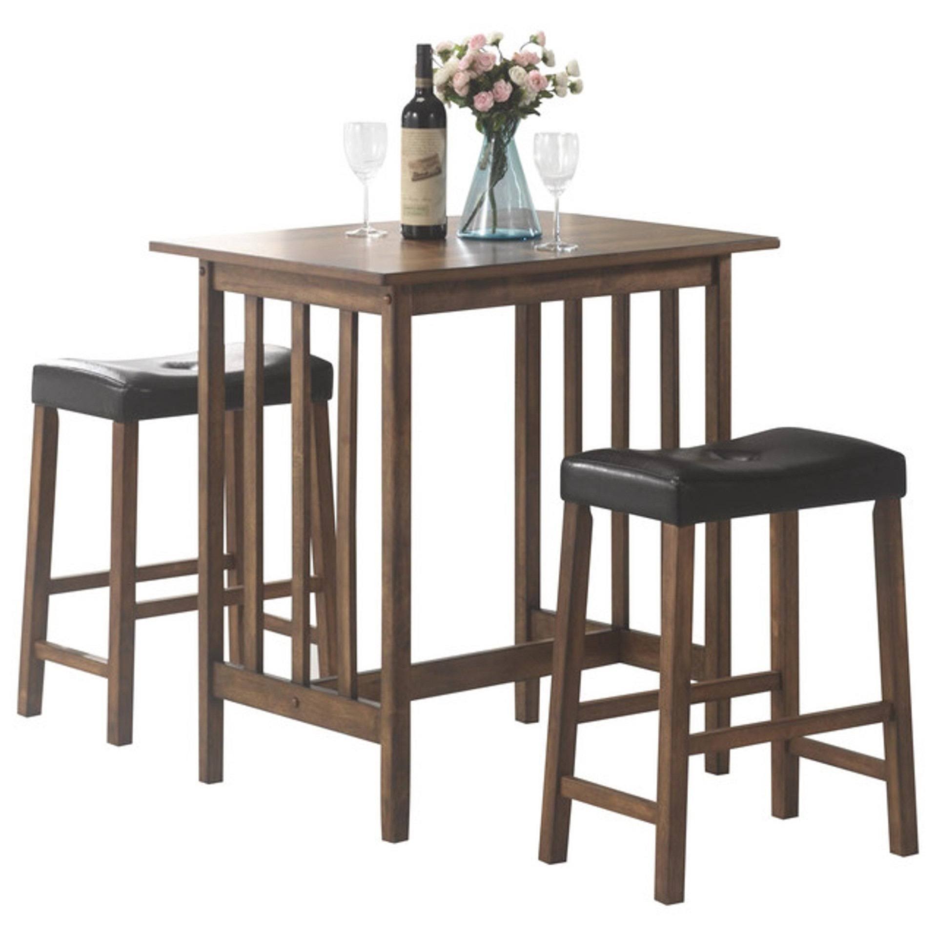 Mid Century Design 3-Piece Counter Height Pub Set - 1 Table, 2 Stools