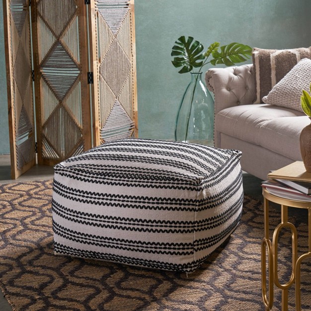 Chukar Contemporary Large Square Cotton Pouf Black natural Christopher Knight Home