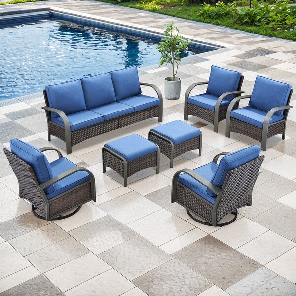 Outdoor Sofa with 2 Swivel Chair,2 Patio Chair and Ottoman Furniture