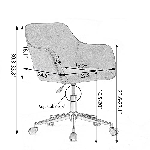 Pink Faux Fur Home Office Chair, Upholstered Elegant Desk Chair for Girls, Swivel With Gold Base, Height Adjustable Tiltable Computer Chair, Cute Makeup Vanity Chair for Kids