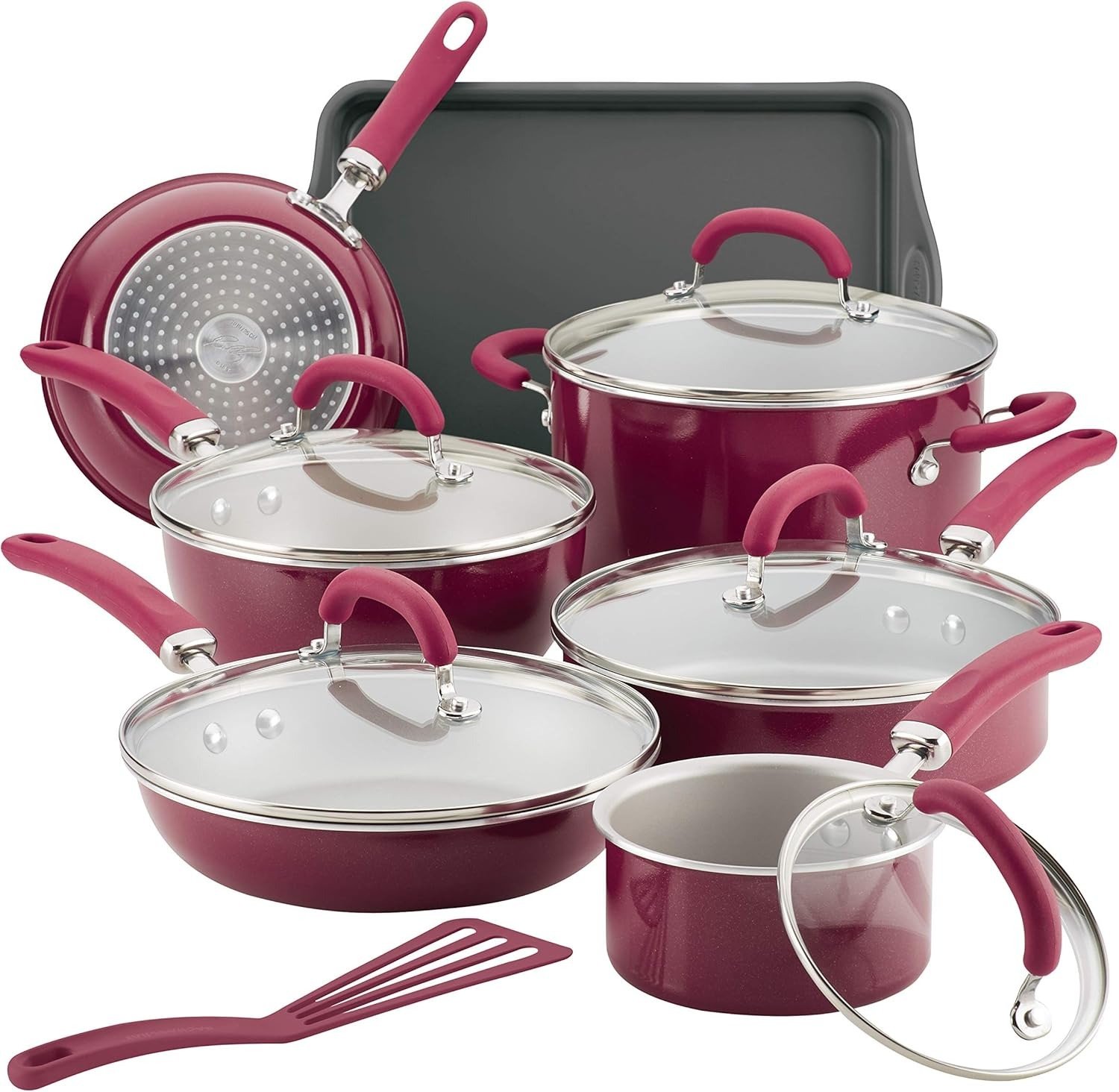 13-Piece Nonstick Cookware Set Induction Compatible Burgundy Shimmer Oven Safe 400°F