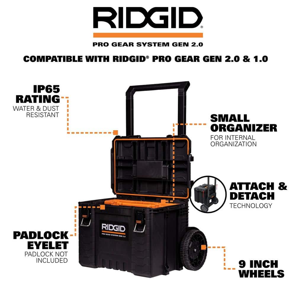 Ridgid 2.0 Pro 22 in. Gear System Rolling Tool Box and Tool Box and Tool Case 254065-254067-254069
