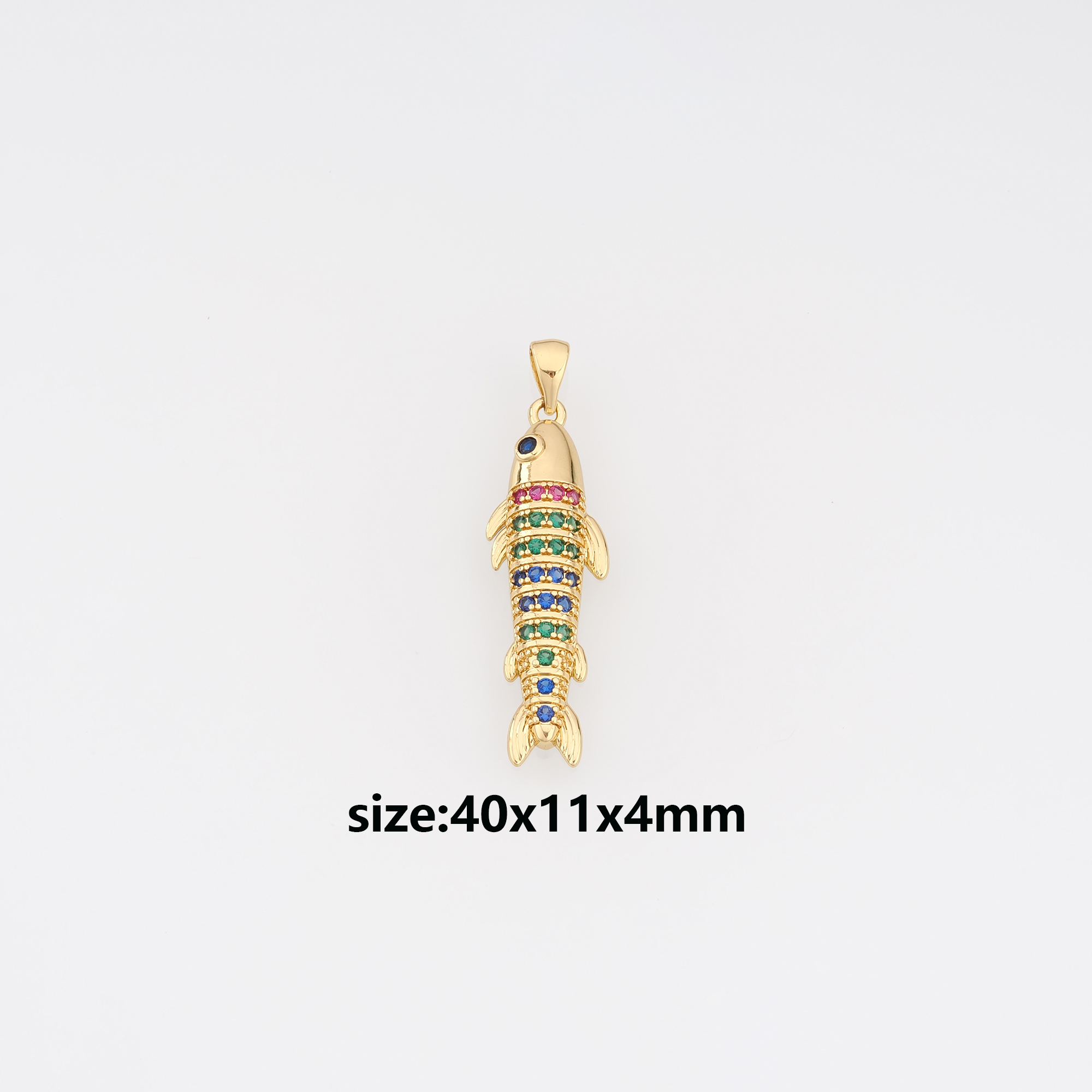 18K Gold Filled Fish Pendant,CZ Micro Pave Ocean Fish Charm Earrings Necklace for DIY Jewelry Making Supply