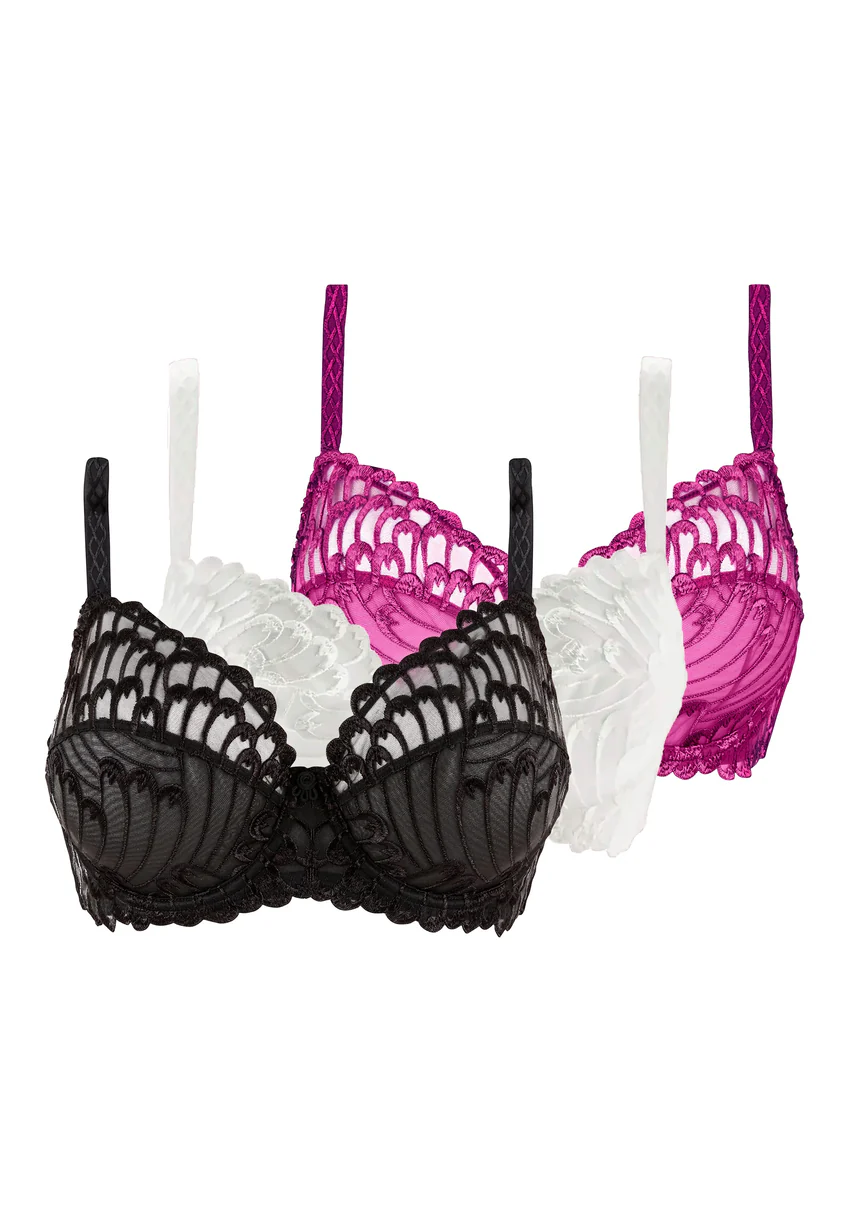 Lot de 3 soutiens-gorge Trio Narcisse Noir, Ivoire et Fuchsia