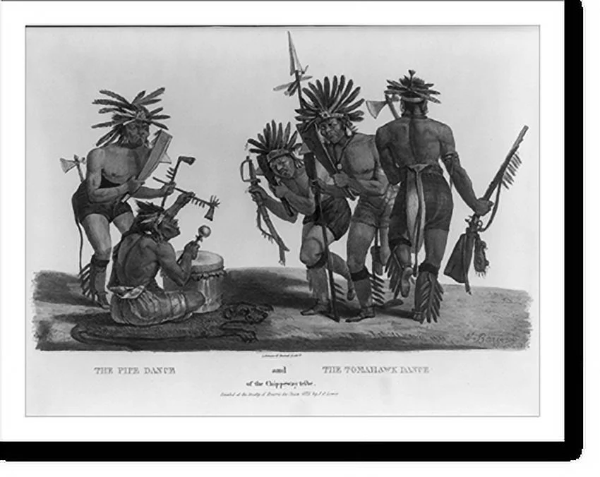 Historic Framed Print, The pipe dance and the tomahawk dance.F. Barinsou ; painted at the treaty of Prairie du Chien 1825 by J.O. Lewis ; Lehman & Duval Lithrs., 17-7/8