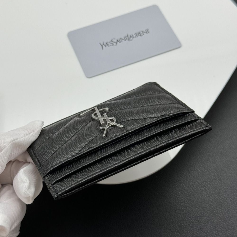 Saint Laurent Wallet Chevron And Logo Card Holders Black 3.9 Inches