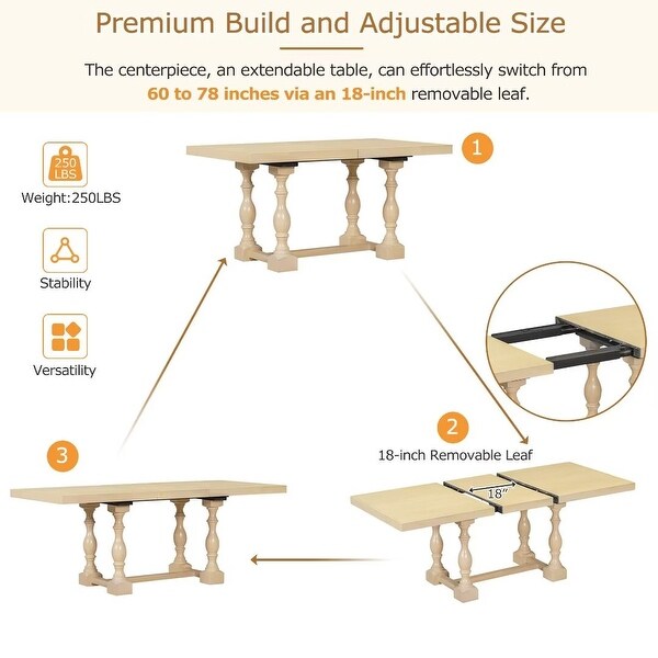 Extendable Dining Table Set with Removable Leaf,Padded Chairs and Bench