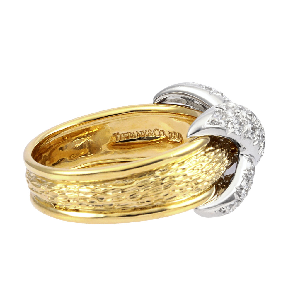 Tiffany & Co. Schlumberger Signature Ring Platinum & 18K Yellow Gold Diamond