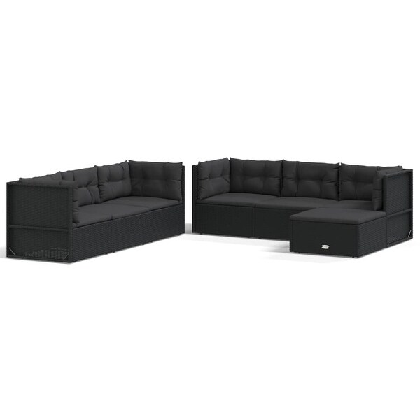 vidaXL 7 Piece Patio Lounge Set with Cushions Black Poly Rattan