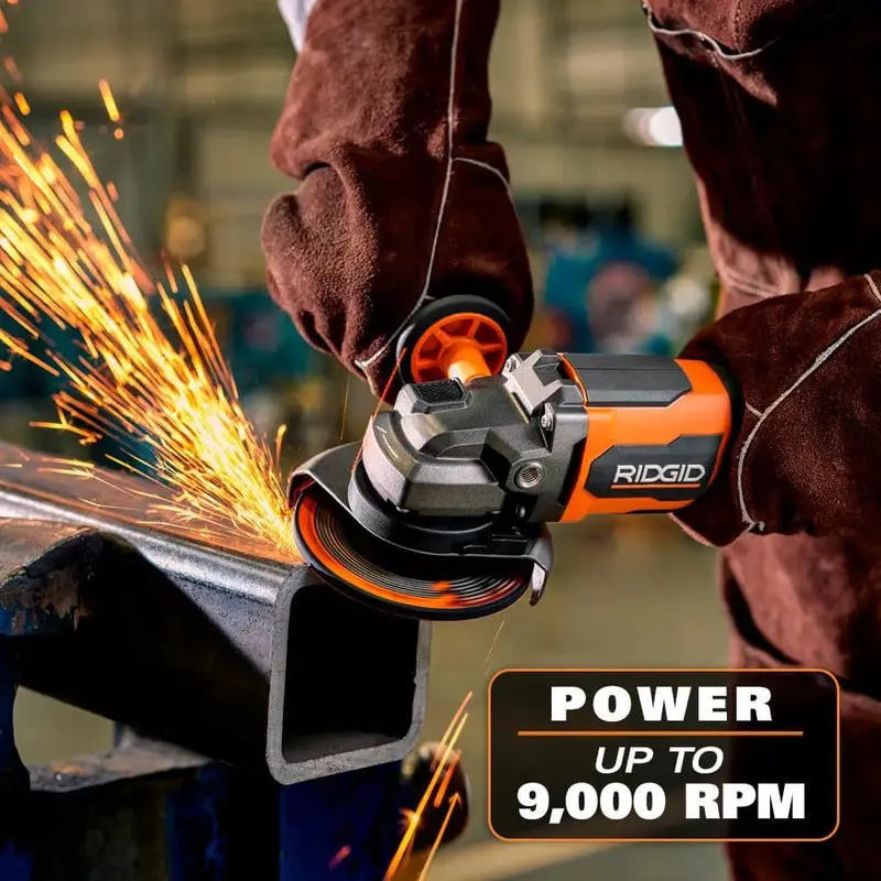 RIDGID R86047B-AC93044SBN 18V Brushless Angle Grinder – 4.5″ Paddle-Switch Model with Dual 4.0Ah Batteries, Charger, and Carry Bag