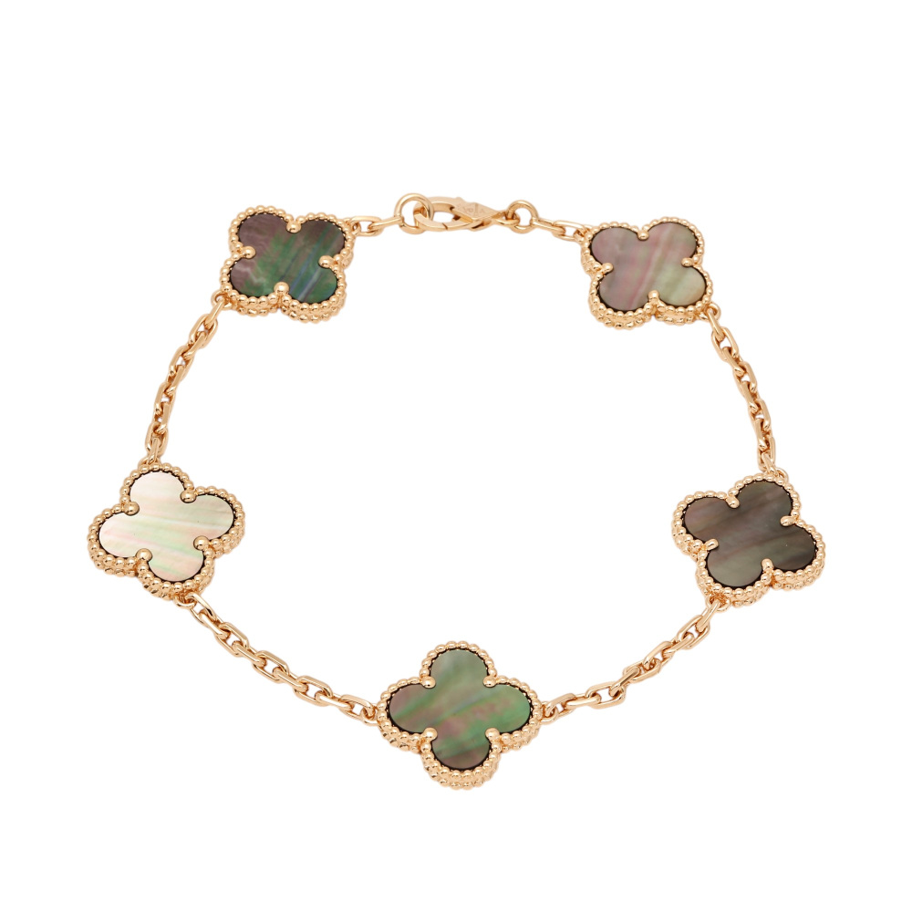 Van Cleef & Arpels Vintage Alhambra 5 Motifs Bracelet 18K Rose Gold Mother of Pearl VCARP3EM00