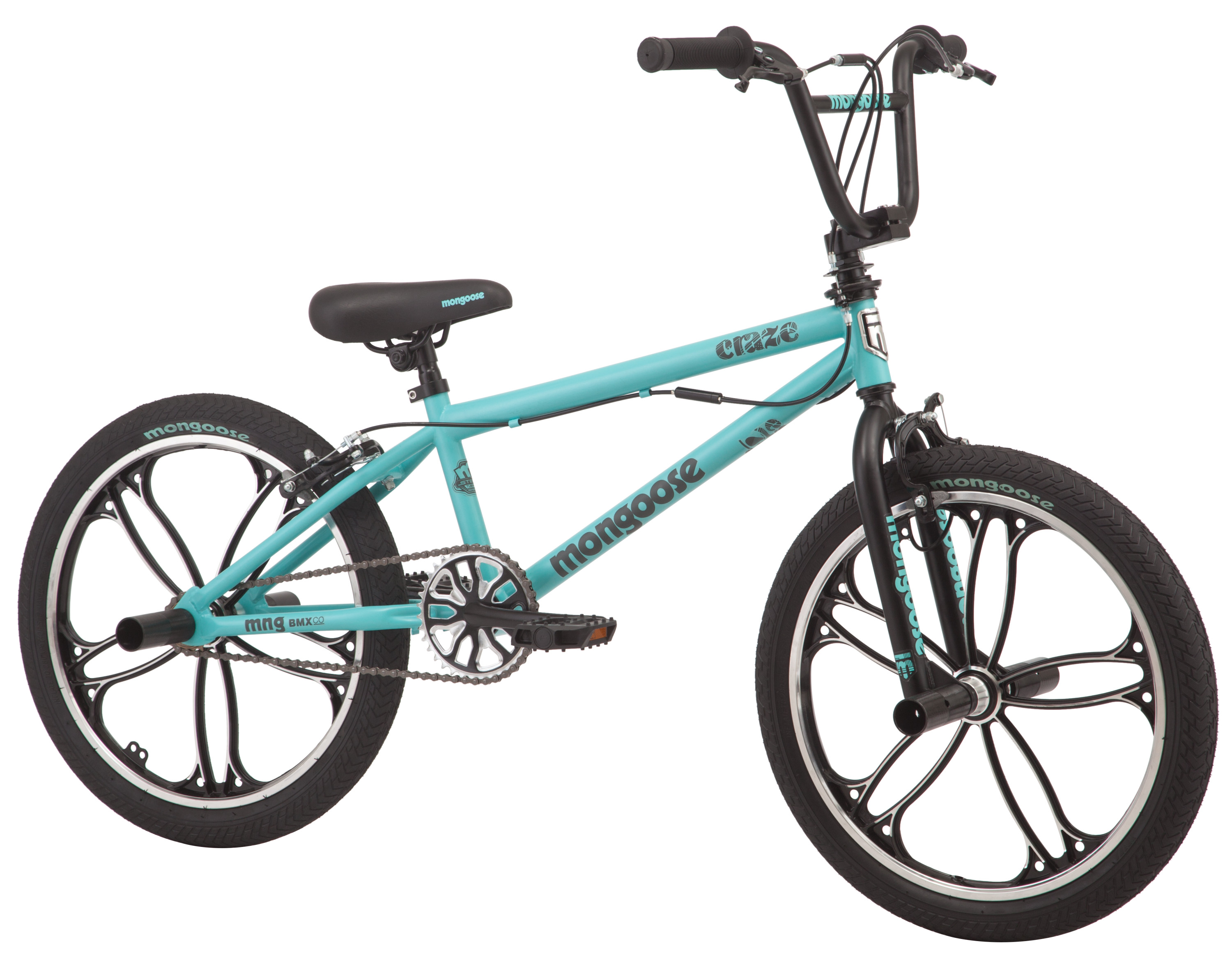 Mongoose Craze Freestyle BMX Bike, 20-inch Mag wheels, 4 Freestyle Pegs, ages 6 and up, Black, Mint, girls, boys