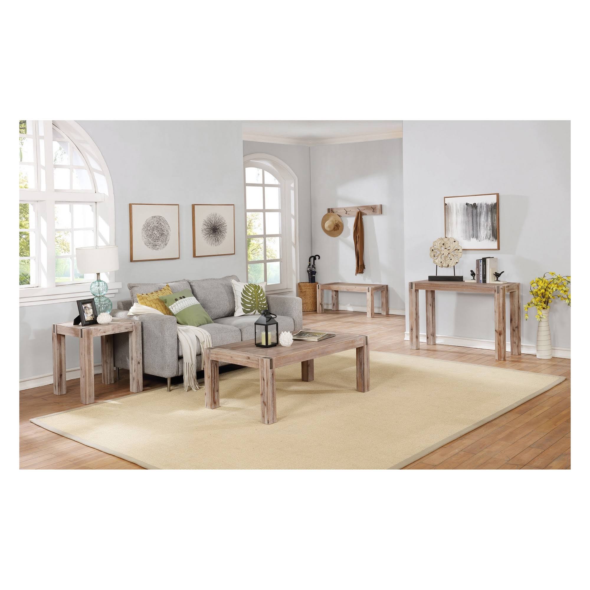 Woodstock Acacia Wood with Metal Inset 40x22 Bench, Brushed Driftwood