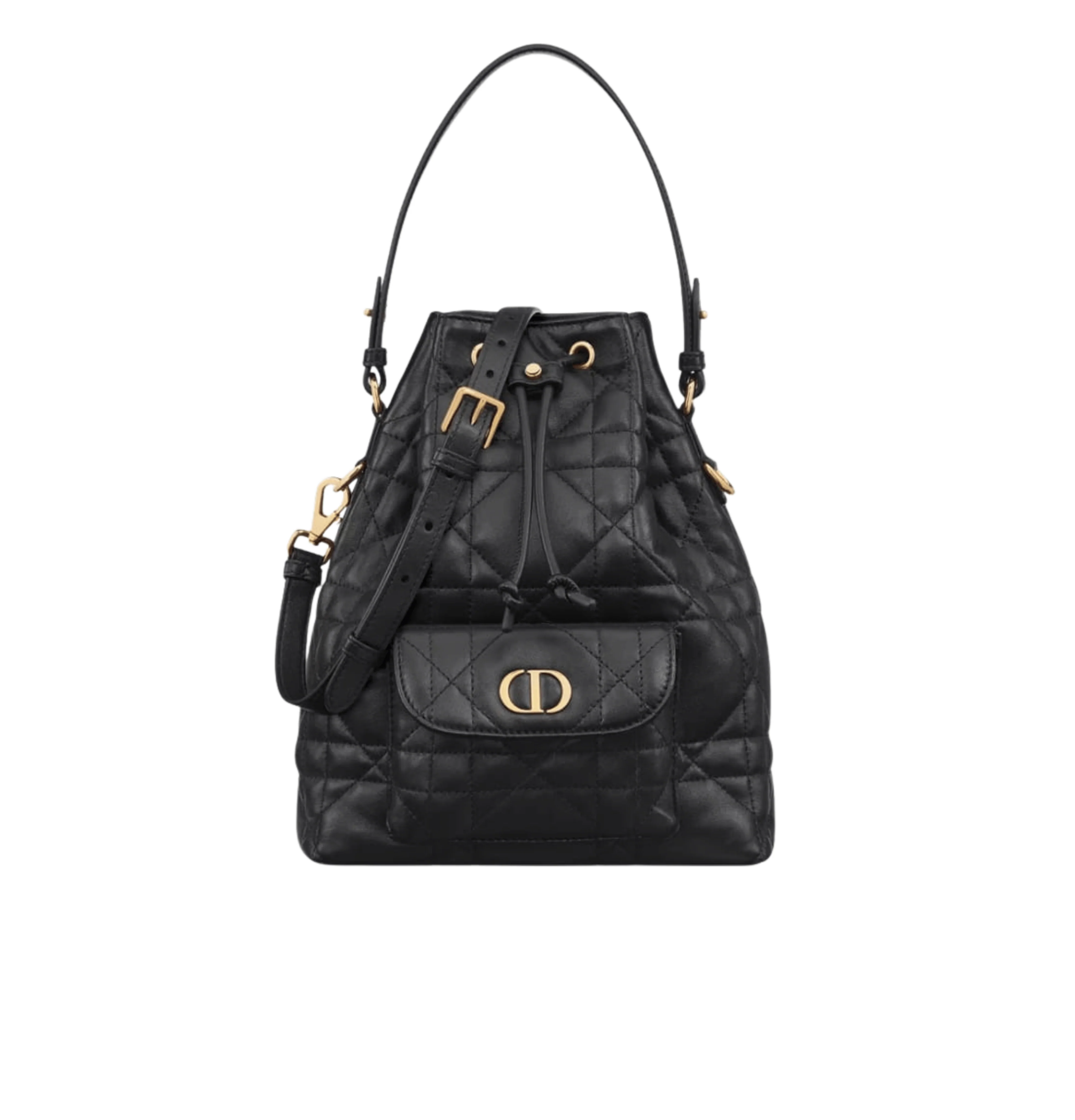 Dior Bag | Caro Bucket In Black Macrocannage Lambskin