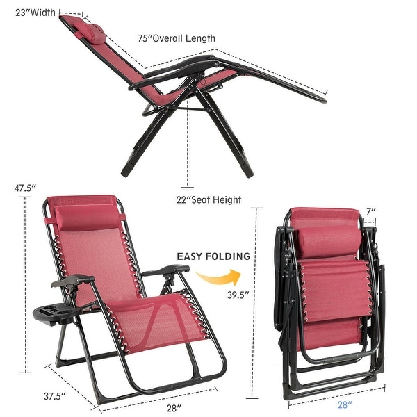 Gymax Folding Zero Gravity Lounge Chair Recliner w/ Cup Holder Tray