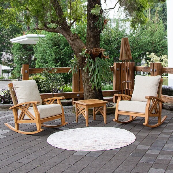 Cambridge Casual Carmel 3piece Teak Rocking Chair Set with Cushion