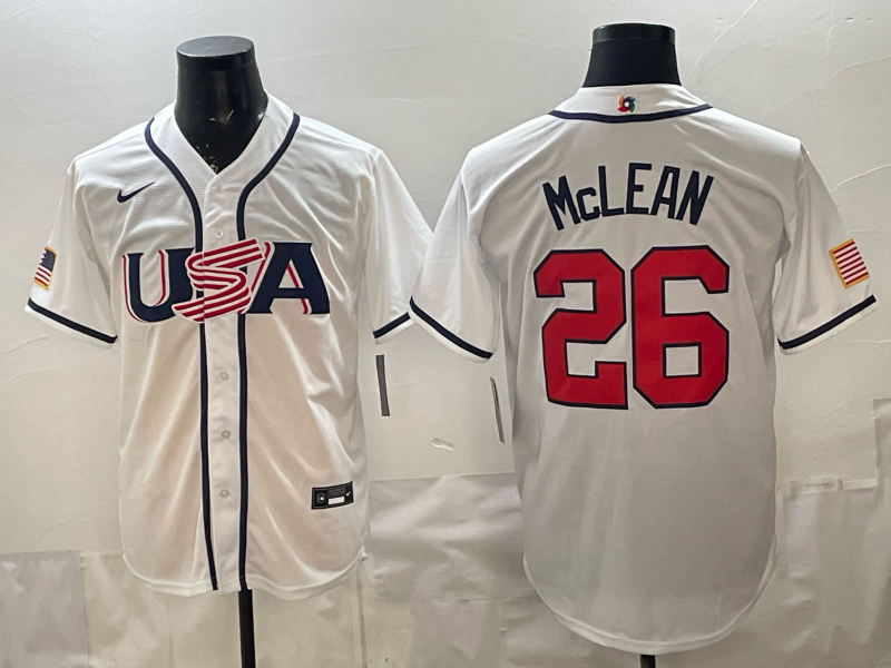 Men's USA Baseball Nolan McLean #26 White 2026 World Baseball Classic Stadium Jersey