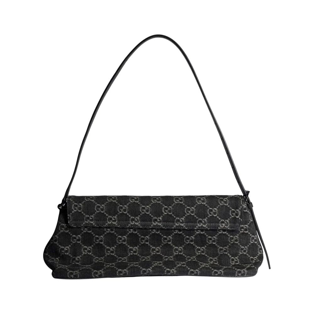 Gucci Madison Medium Shoulder Bag GG Denim Black 12.2 Inches