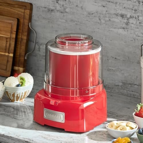 Ice Cream Maker Machine, 1.5 Quart Double Insulated Machine, Sorbet and Frozen Yogurt Maker, Ready in 20 Minutes, Red