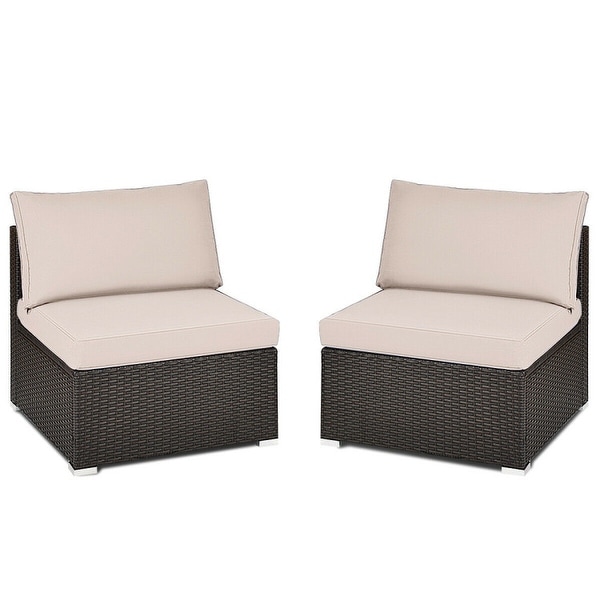 2 Pieces Patio Rattan Armless Sofa Set with 2 Cushions and 2 Pillows