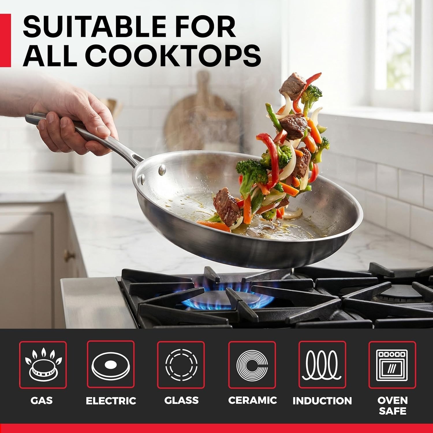 17-Piece Tri-Ply Stainless Steel Cookware Set Induction Ready Oven Safe 360°F Silver
