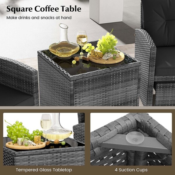 Costway 5 Piece Patio Rattan Furniture with 2 Ottomans and Tempered