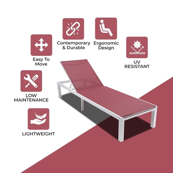 Aluminum Beach Pool Sun Lounge Chair Sling Mesh Fabric Reclining Stackable Lounger Chair