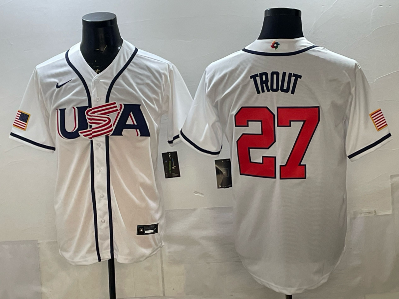 Men's USA Baseball Mike Trout #27 White 2026 World Baseball Classic Stadium Jersey