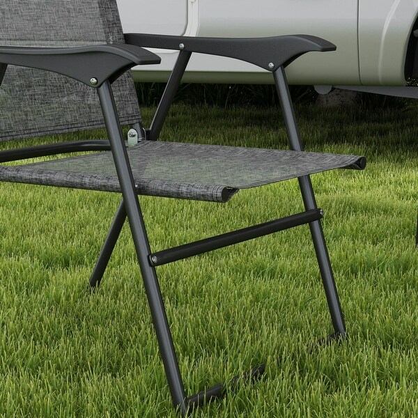 Outsunny Folding Patio Chairs,Set of 4 Camping Chairs with Armrests