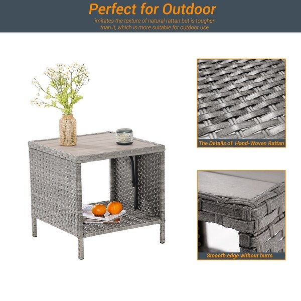 LIVOOSUN Patio HIPS Side Table,Square Coffee Table,Rattan End Table
