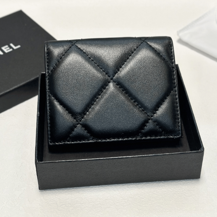 Chanel 19 Tri-Fold Wallet Black Gold/Chain Hardware 4.3 Inches