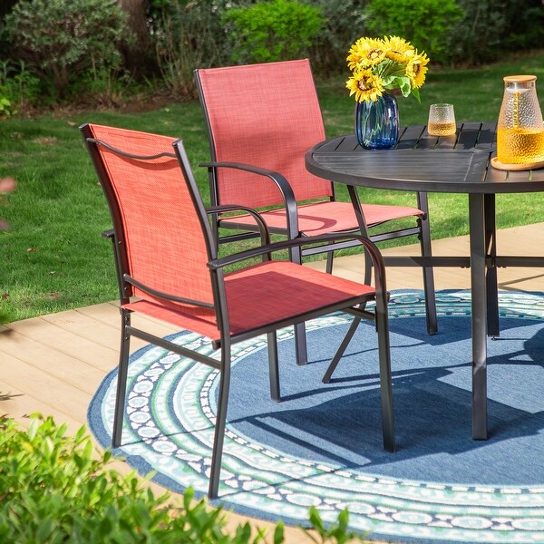 MAISON ARTS 5Piece Patio Dining Set,Geometrically Stamped Round Table and 4 Textilene Dining Chairs