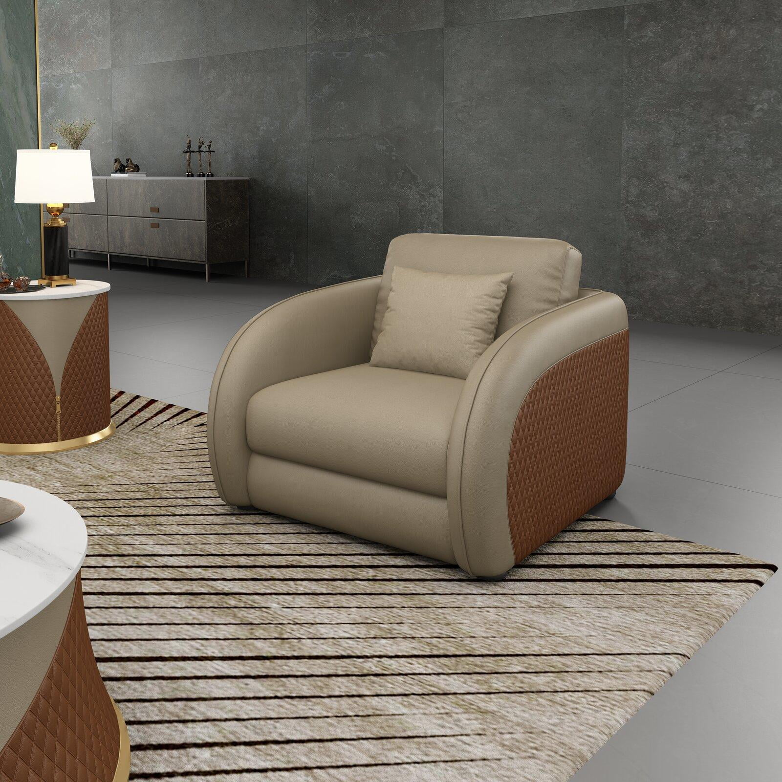 Beige & Brown Italian Leather NOIR Arm Chair EUROPEAN FURNITURE Contemporary