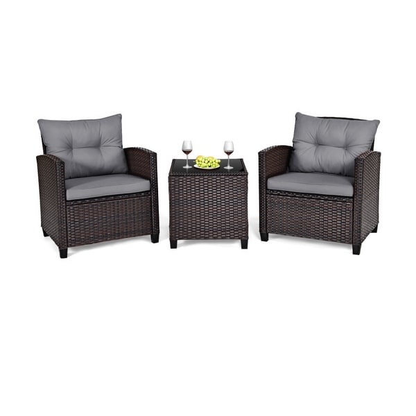 3 Pieces Rattan Patio Furniture Set with Washable Cushion
