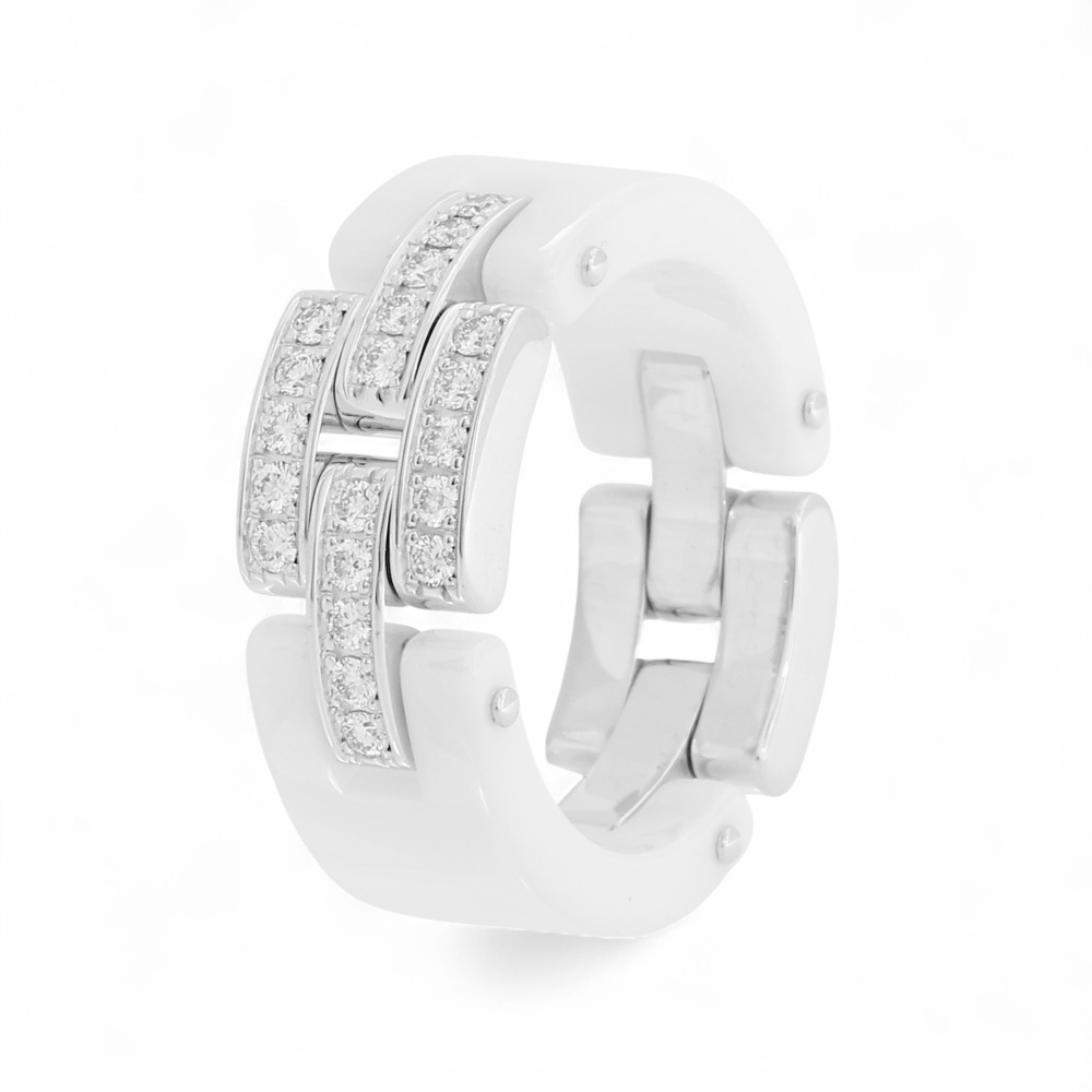 Cartier Mayon Pantale Ring 18K White Gold & Ceramic Diamond B4096400