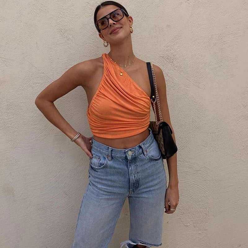 One Shoulder Cropped Tank TopClistos