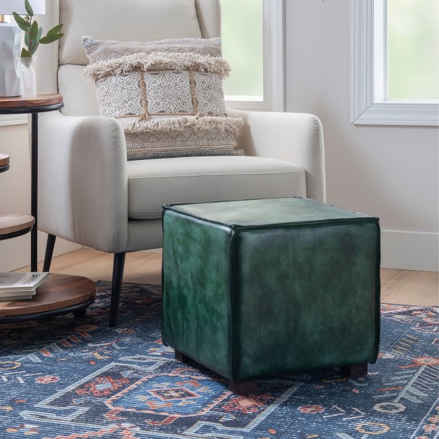Tawny Leather Ottoman Linon