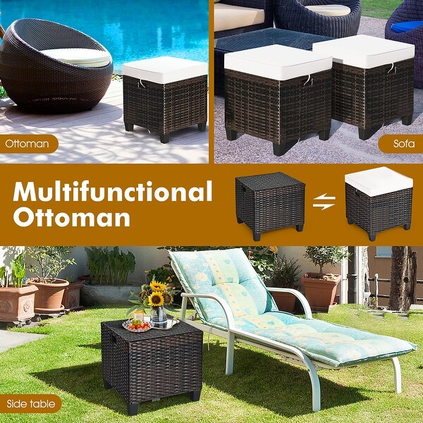 Costway 2PCS Patio Rattan Ottoman Cushioned Seat Beige