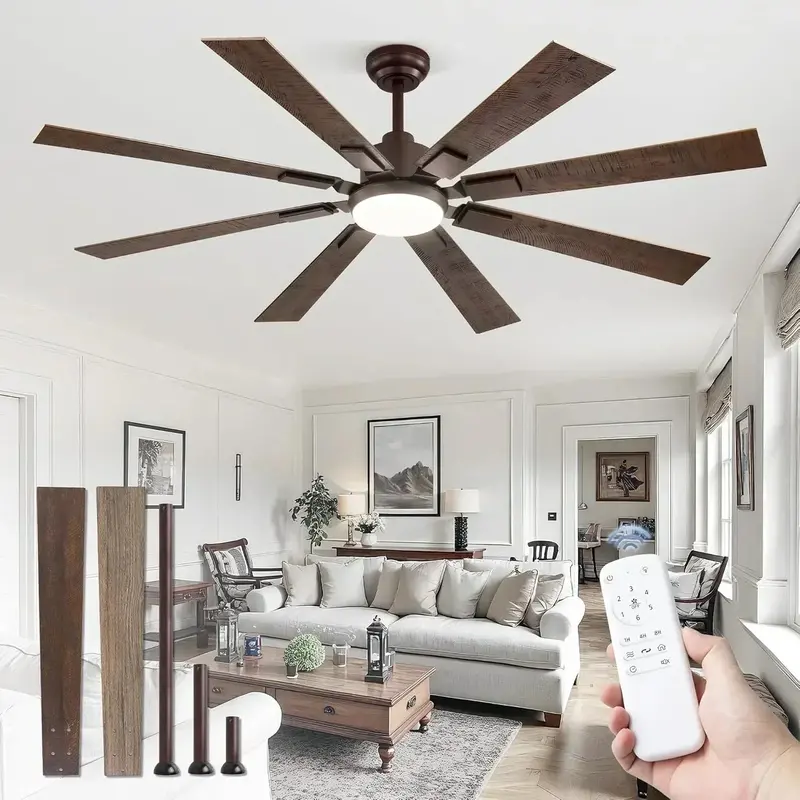 Zmishibo 72-Inch Ceiling Fan with Integrated Light – Indoor/Outdoor Remote Control