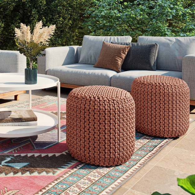 Allish Round Knitted Pet Polyester Pouf Orange Wyndenhall