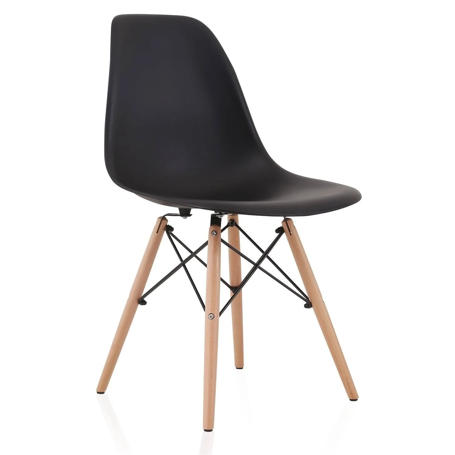 CozyBlock Slope Black Molded Plastic Dining Side Chair with Beech Wood Eiffel Legs
